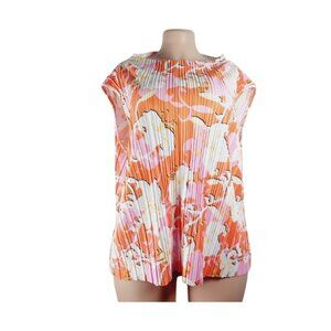 Marc New York Women's Orange Pink Mesh Floral Tank Blouse Top Size L
